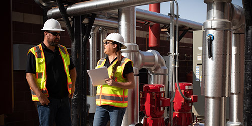 Male and Female Workers with PPE